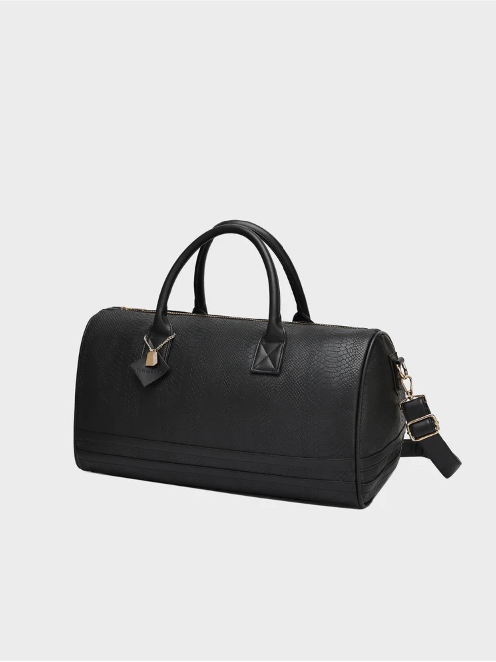 Tote & Carry Signature Black Textured Faux Leather Weekend Duffel Bag